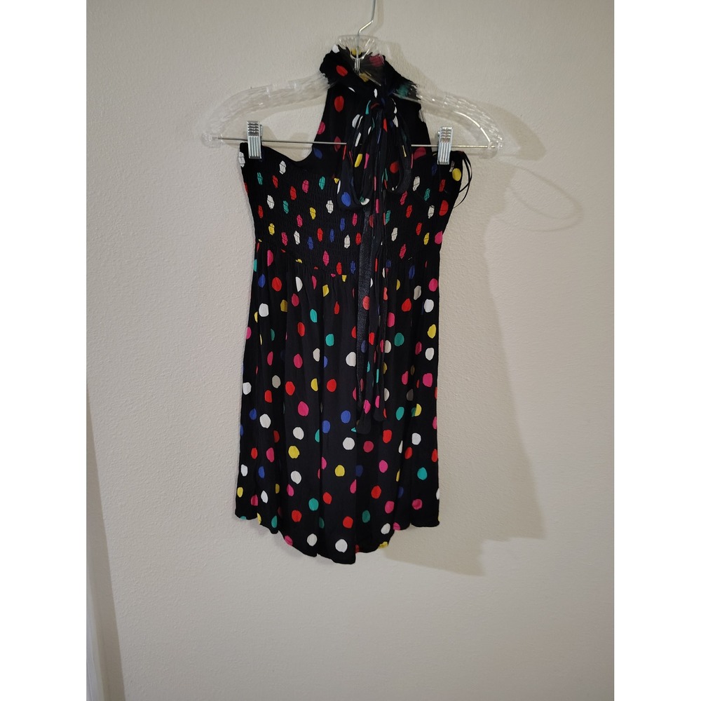 Rixo for Target Polka Dot Halter Top XS Black Multicolor Smocked Tie Neck